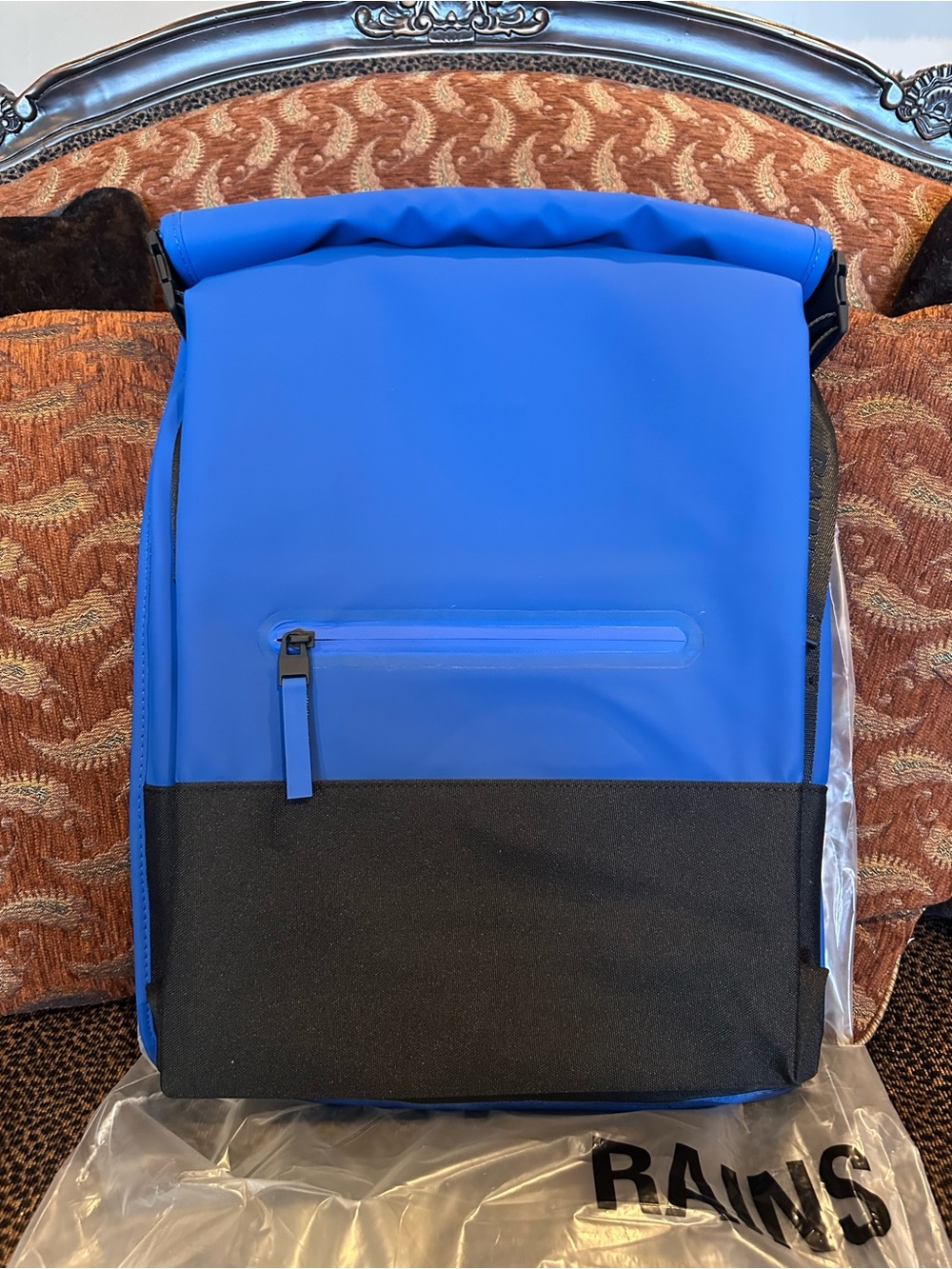 NWT RAINS Trail Roll-Top Backpack W3 Waterproof Color is Blue with Black Accents - Picture 8 of 12
